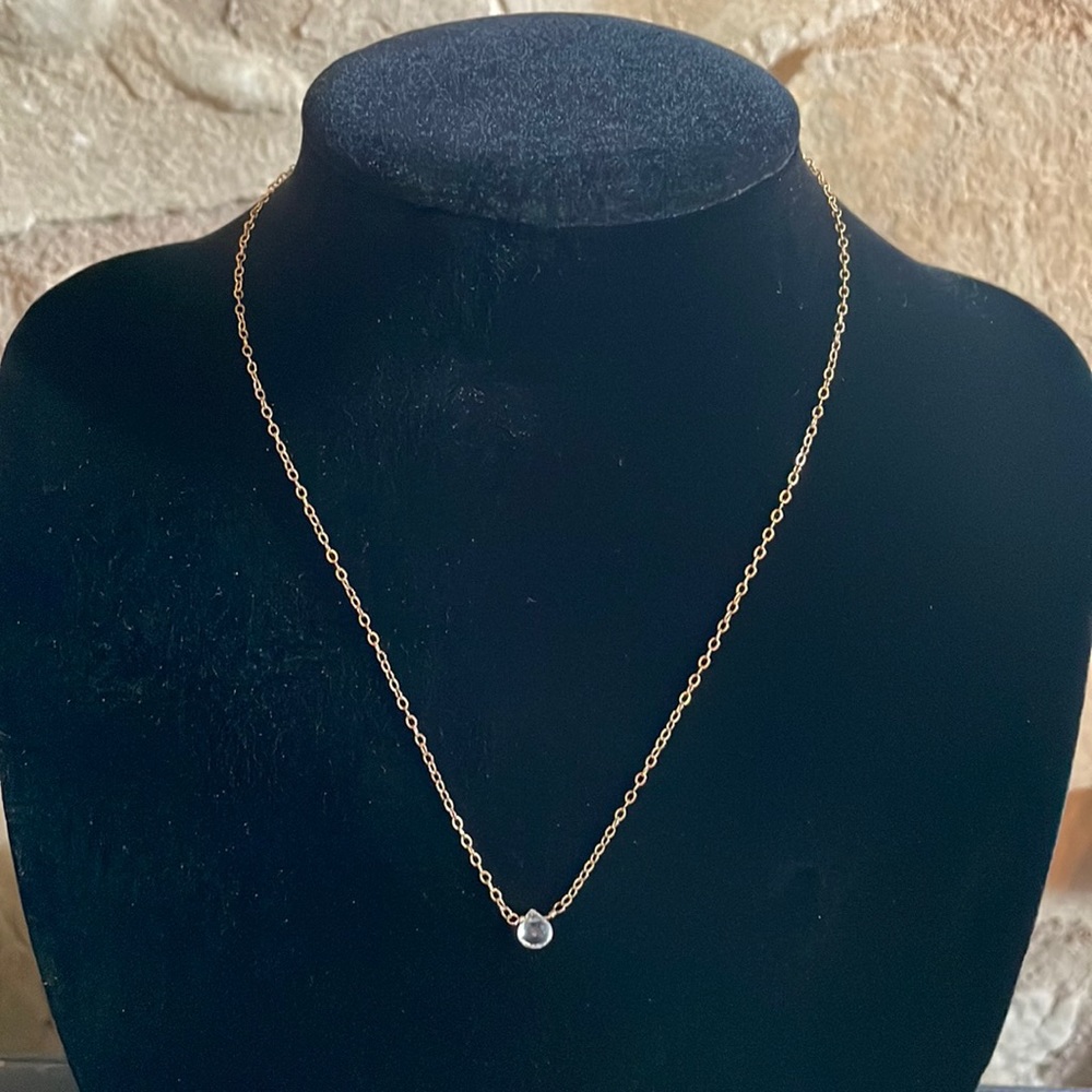 Gold Crystal Teardrop Necklace 17”